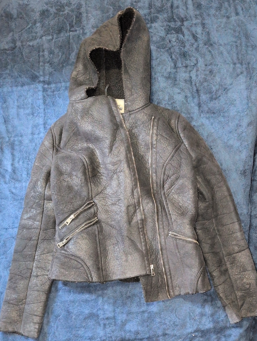 Levi's Black Hooded Faux Leather Puffer Jacket